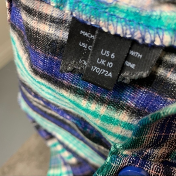 Urban Outfitters Green Plaid Pant High Rise Sz 6 Blue Tartan Front Slit Grungy - Picture 8 of 12